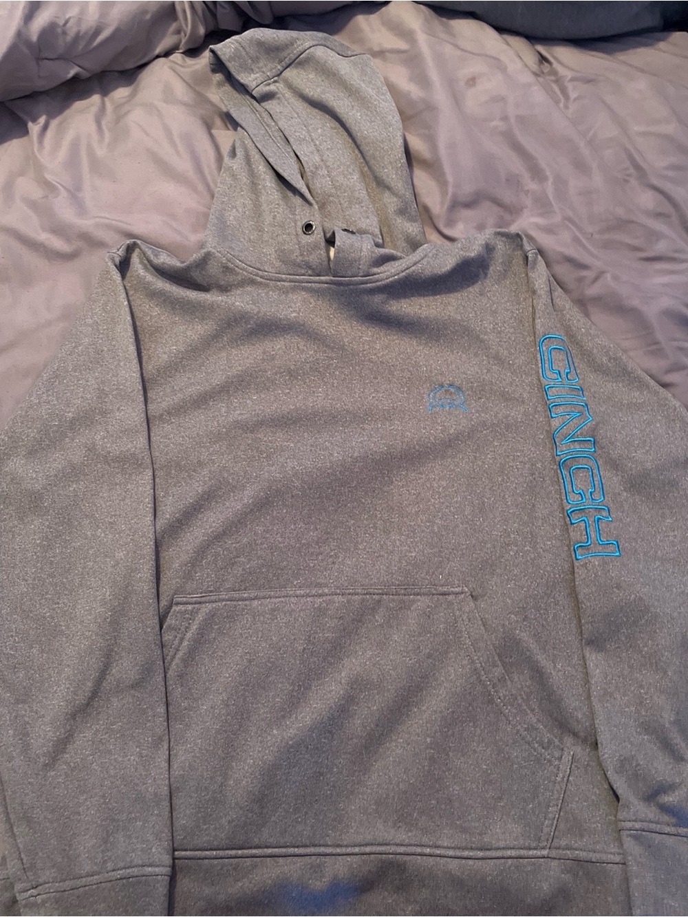 Men's Gray Cinch Hooded Sweatshirt with Blue Accent